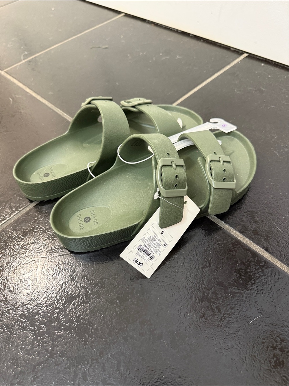 Double-Buckle Slide Sandals in Olive Green - Picture 4 of 4
